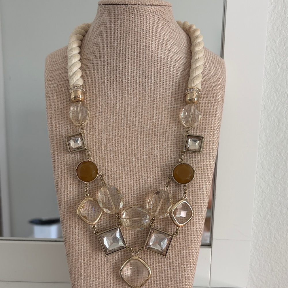 Elegant Gold and Cream Glass Gem stone Statement  Necklace see pic